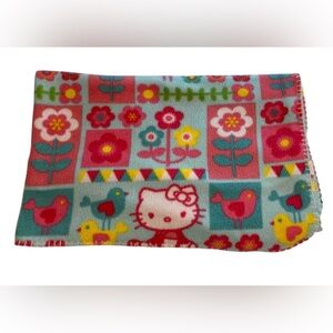 Hello Kitty Fleece Blanket Flowers Birds 2016 Pink Blue Northwest Co 36” x 45”.